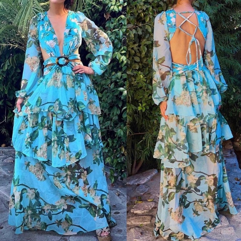 Luxxel Garden turquoise maxi dress size M
